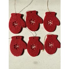 Tasarım Atölyem Kırmızı Keçe Eldiven Yılbaşı Ağacı Süsü Kırmızı