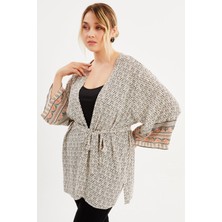 Myline Desenli Kemer Detaylı Kimono