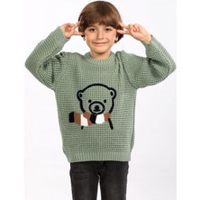 Kurgan Tekstil Erkek Çocuk Bisiklet Yaka Ayıcık Nakışlı Triko Kazak