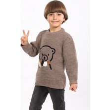Kurgan Tekstil Erkek Çocuk Bisiklet Yaka Ayıcık Nakışlı Triko Kazak