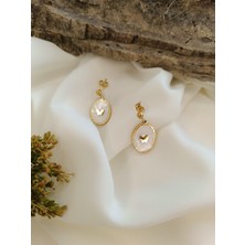 Luna Jewelry Kadın Gold Renk Beyaz Sedefli Mineli Kelebek Model 316 L Çelik Küpe