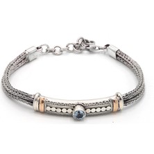 Midyat Nurtaş Gümüş Akuamarin Taşlı 925 Ayar Saf Gümüş Hasır Zincir Unisex Bileklik 201023662