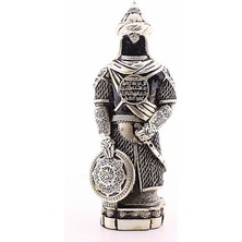 3 Boyutlu Küçük Boy 24 cm Zırhlı Cevşen Ayetli Asker Gümüş Biblo Polyester Üzerine Metal Kaplama Biblo