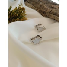 Luna Jewelry Kadın Gümüş Renk Sedefli Mineli Çiçek Model 316 L Çelik Küpe