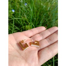 Luna Jewelry Kadın Gold Renk Sedefli Dikdörtgen Model 316 L Çelik Küpe