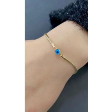 2.60 gr (Gram) Nazar Boncuklu Balık Sırtı Bileklik Künye 14 Ayar Altın 3.5 mm