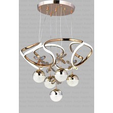 NZL Lighting Galaksi Modern Sarkıt 5+1 Papatya Gold Ledli Oturma Odası Avize ve Ledli Avize