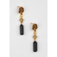 Lila Rosa Etnik Otantik Doğal Taşlı Küpe