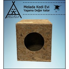 Melada Mobilya Kedi Evi Dış Ortam Uygun Ahşap Kedi Evi Osb 34x32x26 cm