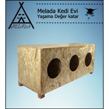 Melada Mobilya Kedi Evi Dış Ortam Uygun 3'lü Ahşap Kedi Evi Osb 93x41x39 cm