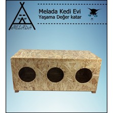 Melada Mobilya Kedi Evi Dış Ortam Uygun 3'lü Ahşap Kedi Evi Osb 93x41x39 cm