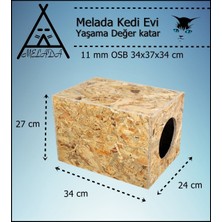 Melada Mobilya Kedi Evi Dış Ortam Uygun Ahşap Kedi Evi Osb 34x27x24 cm