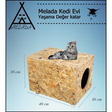 Melada Mobilya Kedi Evi Dış Ortam Uygun Ahşap Kedi Evi Osb 40x30x30 cm