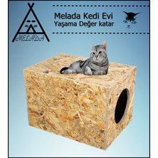 Melada Mobilya Kedi Evi Dış Ortam Uygun Ahşap Kedi Evi Osb 40x30x30 cm