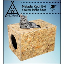 Melada Mobilya Kedi Evi Dış Ortam Uygun Ahşap Kedi Evi Osb 40x30x30 cm