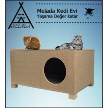 Melada Mobilya Kedi Evi Dış Ortam Uygun Ahşap Kedi Evi 57x40x28 cm