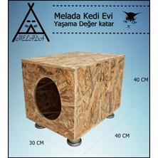 Melada Mobilya Kedi Evi Dış Ortam Uygun Ahşap Kedi Evi Osb Plastik Ayak 40x40x30 cm