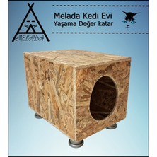 Melada Mobilya Kedi Evi Dış Ortam Uygun Ahşap Kedi Evi Osb Plastik Ayak 40x40x30 cm