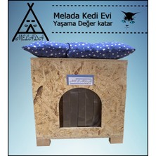 Melada Mobilya Kedi Evi Dış Ortam Uygun Ahşap Kedi Evi Osb Minderli 40x37x34 cm