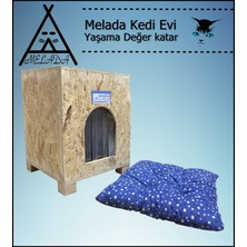 Melada Mobilya Kedi Evi Dış Ortam Uygun Ahşap Kedi Evi Osb Minderli 40x37x34 cm