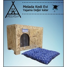 Melada Mobilya Kedi Evi Dış Ortam Uygun Ahşap Kedi Evi Osb Minderli 61x41x36 cm