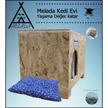 Melada Mobilya Kedi Evi Dış Ortam Uygun Ahşap Kedi Evi Osb Minderli 61x41x36 cm