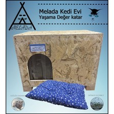 Melada Mobilya Kedi Evi Dış Ortam Uygun Ahşap Kedi Evi Osb Minderli 61x41x36 cm