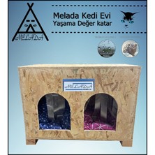 Melada Mobilya Kedi Evi Dış Ortam Uygun Ahşap Kedi Evi Double Osb Minderli 61x41x36 cm