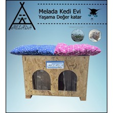 Melada Mobilya Kedi Evi Dış Ortam Uygun Ahşap Kedi Evi Double Osb Minderli 61x41x36 cm