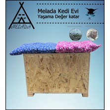 Melada Mobilya Kedi Evi Dış Ortam Uygun Ahşap Kedi Evi Double Osb Minderli 61x41x36 cm