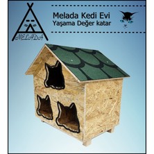 Melada Mobilya Kedi Evi Dış Ortam Uygun Ahşap Kedi Evi Osb 58x58x40 cm