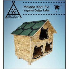 Melada Mobilya Kedi Evi Dış Ortam Uygun Ahşap Kedi Evi Osb 58x58x40 cm