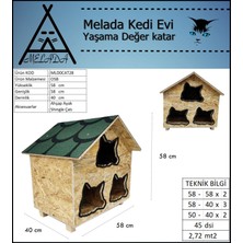 Melada Mobilya Kedi Evi Dış Ortam Uygun Ahşap Kedi Evi Osb 58x58x40 cm