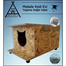 Melada Mobilya Kedi Evi Dış Ortam Uygun Ahşap Kedi Evi Osb 47x36x25 cm