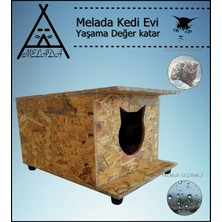 Melada Mobilya Kedi Evi Dış Ortam Uygun Ahşap Kedi Evi Osb 47x36x25 cm