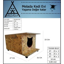 Melada Mobilya Kedi Evi Dış Ortam Uygun Ahşap Kedi Evi Osb 47x36x25 cm