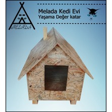 Melada Mobilya Kedi Evi Dış Ortam Uygun Ahşap Kedi Evi Osb 50x50x35 cm