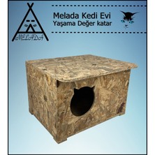 Melada Mobilya Kedi Evi Dış Ortam Uygun Ahşap Kedi Evi Osb 50x45x34 cm