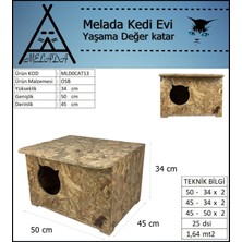 Melada Mobilya Kedi Evi Dış Ortam Uygun Ahşap Kedi Evi Osb 50x45x34 cm