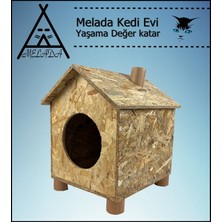 Melada Mobilya Kedi Evi Dış Ortam Uygun Ahşap Kedi Evi Osb 43x40x37 cm