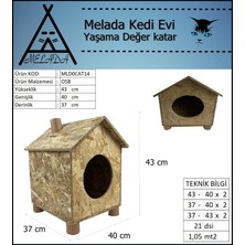 Melada Mobilya Kedi Evi Dış Ortam Uygun Ahşap Kedi Evi Osb 43x40x37 cm