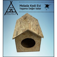 Melada Mobilya Kedi Evi Dış Ortam Uygun Ahşap Kedi Evi Osb 40x35x30 cm