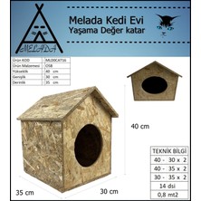 Melada Mobilya Kedi Evi Dış Ortam Uygun Ahşap Kedi Evi Osb 40x35x30 cm