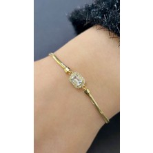 3.20 gr (Gram) Beyaz Taşlı Baget Balık Sırtı Bileklik Künye 14 Ayar Altın 3.5 mm
