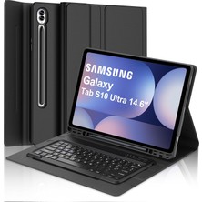 M.TK Moveteck Samsung Galaxy S10 Ultra Klavyeli Tablet Kılıfı Kalem Bölmeli Siyah Bluetooth Kılıf  Q Türkçe SM-X920 SM-X930