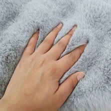 Decofloor Halı Bubble Tavşan Tüyü gri Oval Ekstra Yumuşak Dokulu Peluş Halı