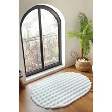 Decofloor Halı Bubble Tavşan Tüyü beyaz Oval Ekstra Yumuşak Dokulu Peluş Halı