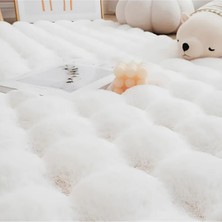 Decofloor Halı Bubble Tavşan Tüyü beyaz Oval Ekstra Yumuşak Dokulu Peluş Halı