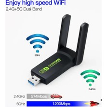 Sinyal Güçlendirici Kablosuz USB Antenli Dongle 1300MBPS Wifi Adaptörü Dual Band 2.4g/5ghz