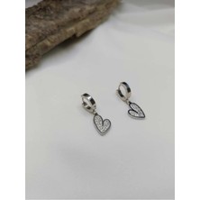 Luna Jewelry Kadın 316 L Çelik Gümüş Renk Kalp Model Zirkon Taşlı Küpe